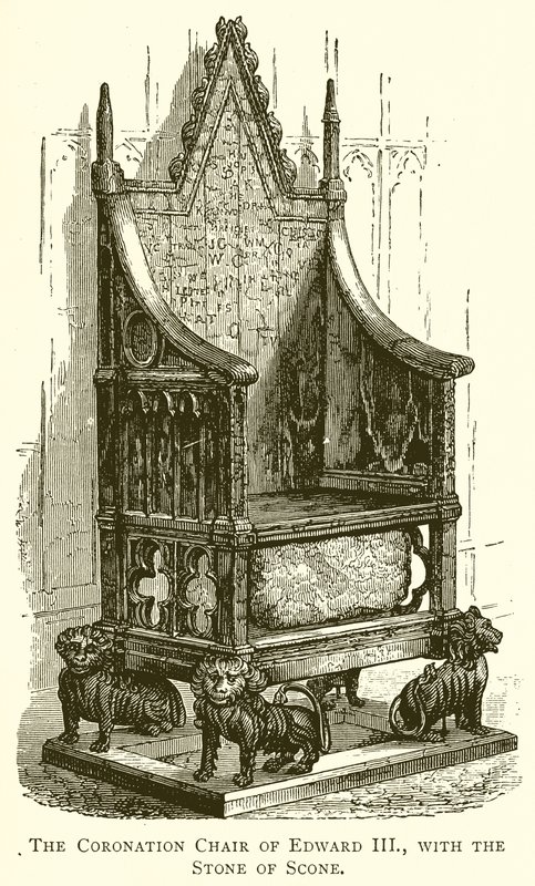 La silla de coronación de Eduardo III, con la Piedra de Scone de English School