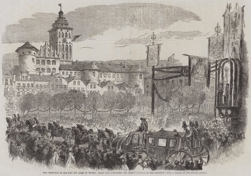 La Coronación del Rey y la Reina de Prusia, Entrada en Konigsberg, el Carruaje de la Reina en la Procesión (grabado) de English School