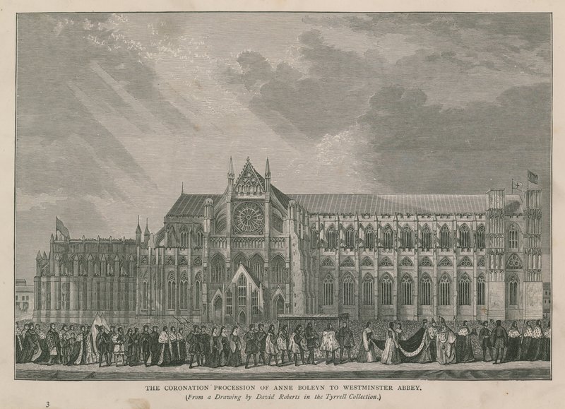 La procesión de coronación de Ana Bolena a la Abadía de Westminster de English School