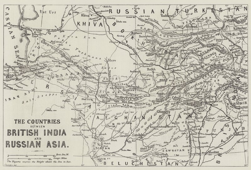 Los países entre la India británica y Asia rusa de English School