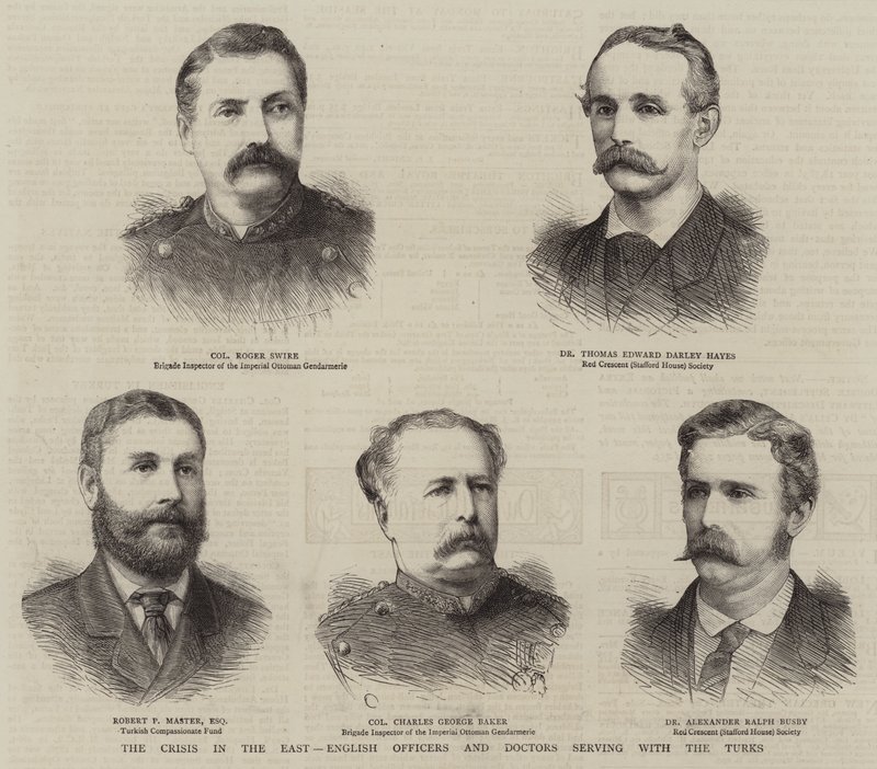 La Crisis en el Este, Oficiales y Doctores Ingleses sirviendo con los Turcos (grabado) de English School