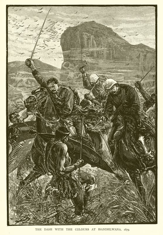 La carga con los colores en Isandhlwana, 1879 de English School