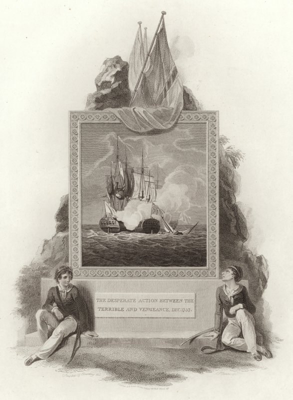 La acción desesperada entre el Terrible y el Vengeance, diciembre de 1757 de English School