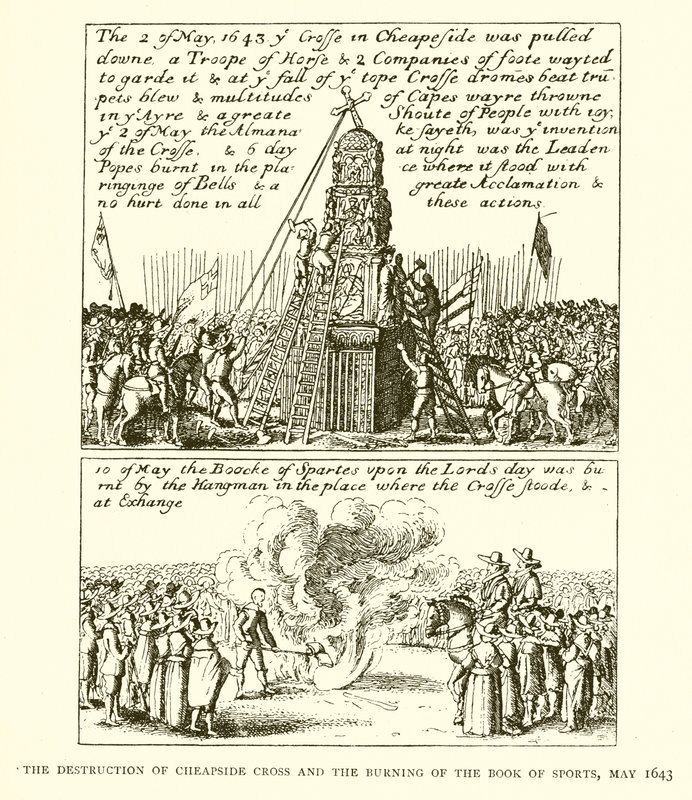 La destrucción de la cruz de Cheapside y la quema del Libro de los Deportes, mayo de 1643 de English School