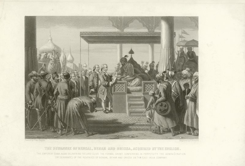 La Dewannee de Bengala, Bihar y Orissa adquirida por los ingleses, India, 1765 de English School
