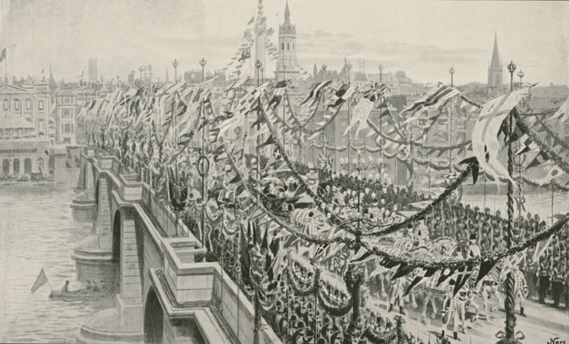 El desfile del Jubileo de Diamante cruzando el Puente de Londres de English School