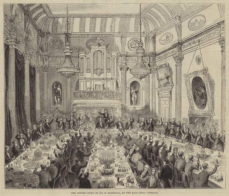 La cena ofrecida a Sir H Hardinge, por la Compañía de las Indias Orientales (grabado) de English School