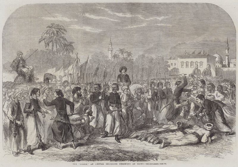 El "Doseh," una Ceremonia Religiosa Anual en El Cairo (grabado) de English School