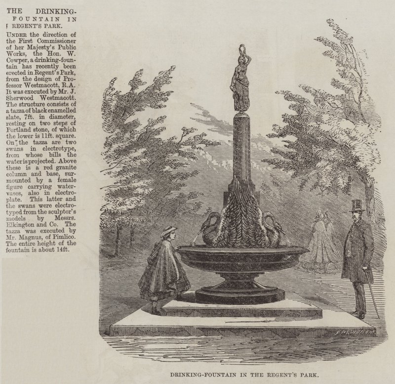 La fuente de agua potable en el parque de Regent de English School