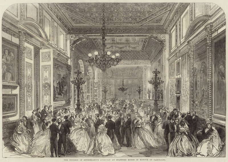 La asamblea de la duquesa de Sutherland en Stafford House en honor a Garibaldi de English School