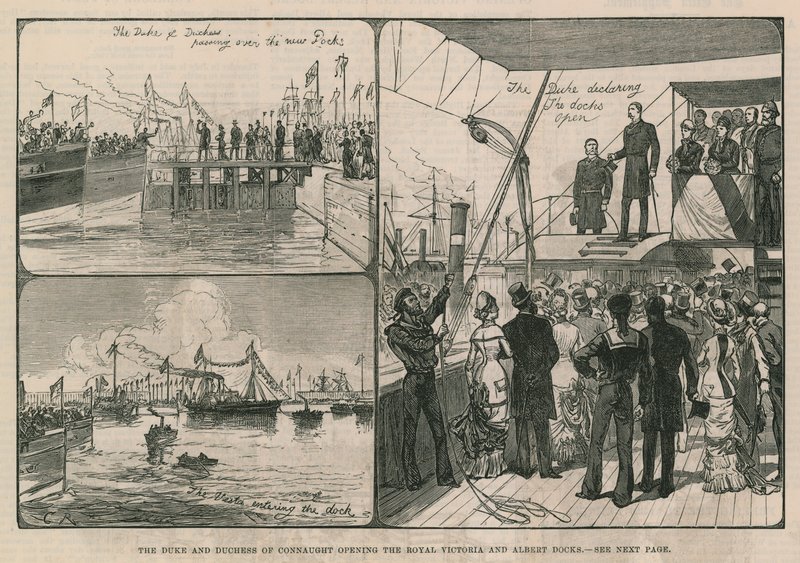 El Duque y la Duquesa de Connaught inaugurando los Muelles Reales Victoria y Albert de English School