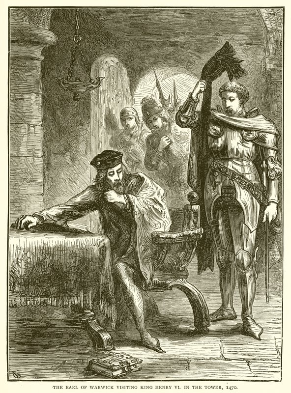 El conde de Warwick visitando al rey Enrique VI en la Torre, 1470 de English School