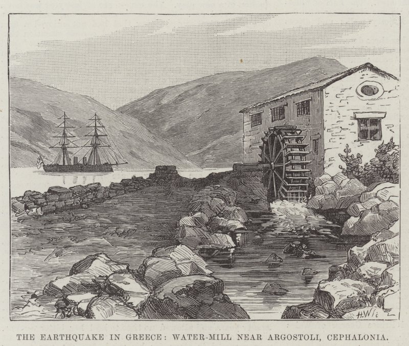 El Terremoto en Grecia, Molino de Agua cerca de Argostoli, Cefalonia de English School