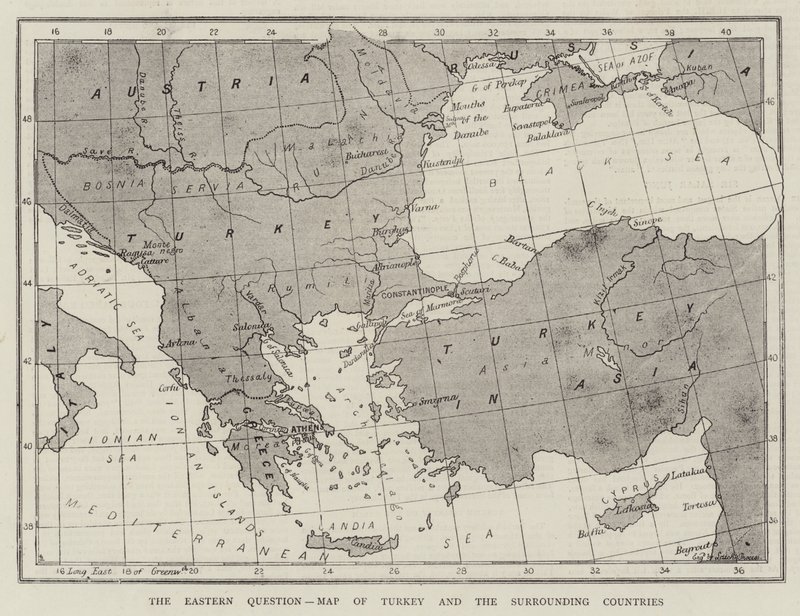 La cuestión oriental, mapa de Turquía y los países circundantes de English School