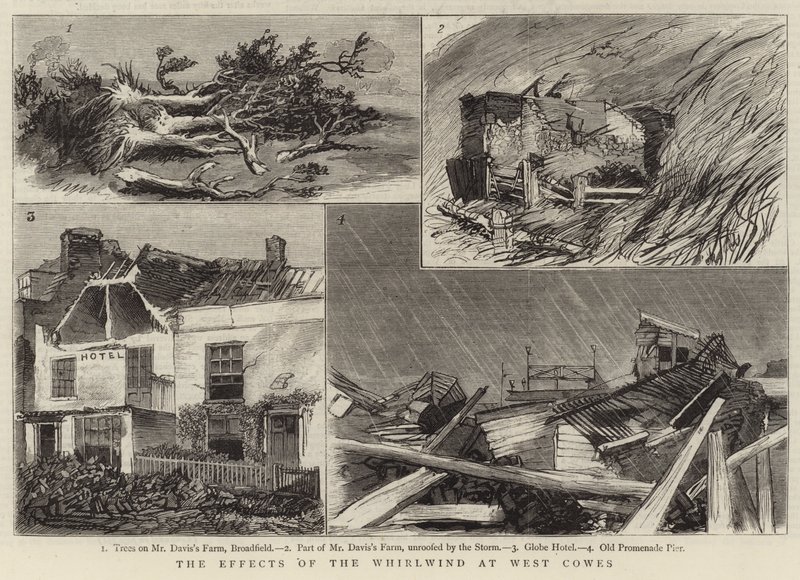 Los efectos del torbellino en West Cowes de English School