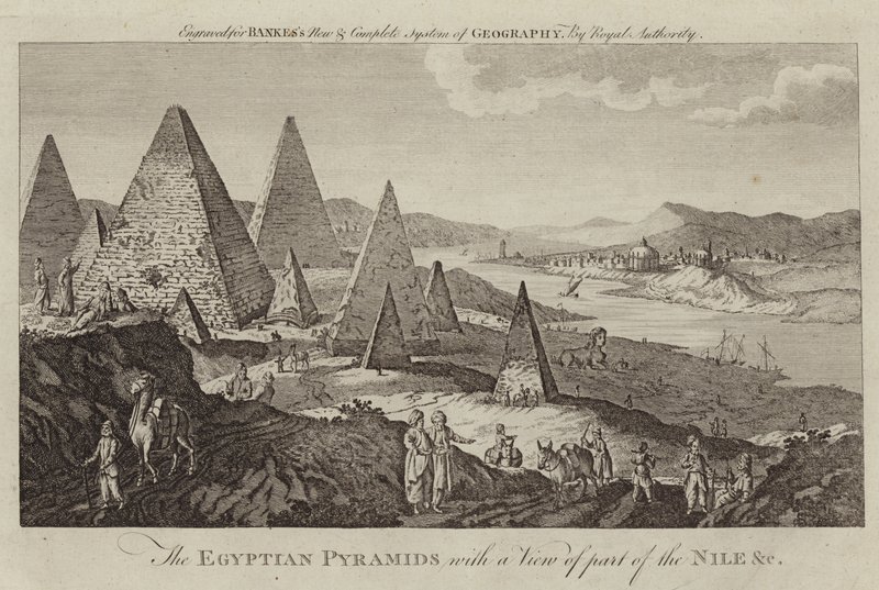 Las Pirámides de Egipto con una vista de parte del Nilo de English School
