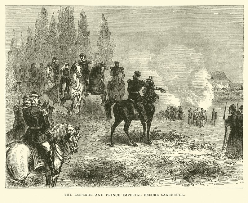 El Emperador y el Príncipe Imperial antes de Saarbruck, agosto 1870 de English School