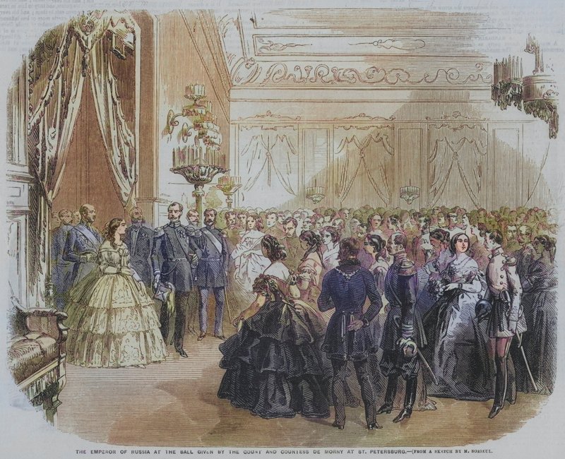 El Emperador de Rusia en el baile ofrecido por el Conde y la Condesa de Morny en San Petersburgo (grabado) de English School