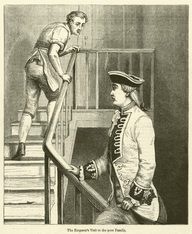Visita del Emperador a la familia pobre (grabado) de English School