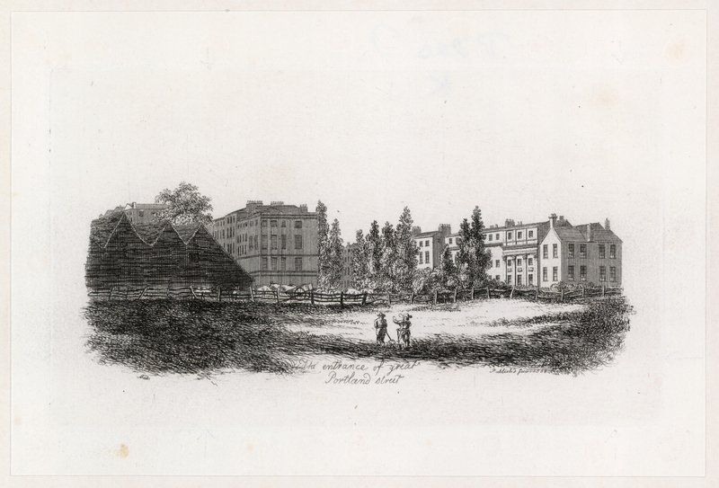 La entrada de Great Portland Street, Marylebone, Londres de English School