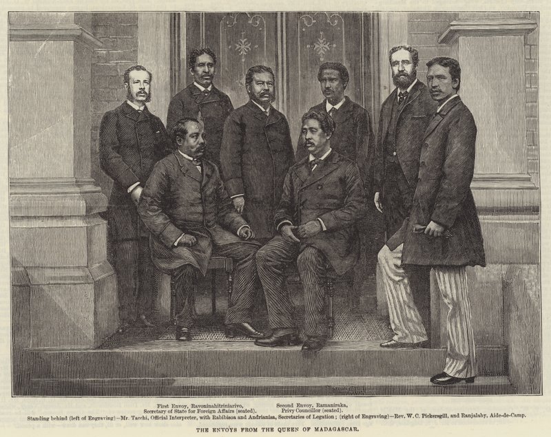 Los enviados de la Reina de Madagascar (grabado) de English School