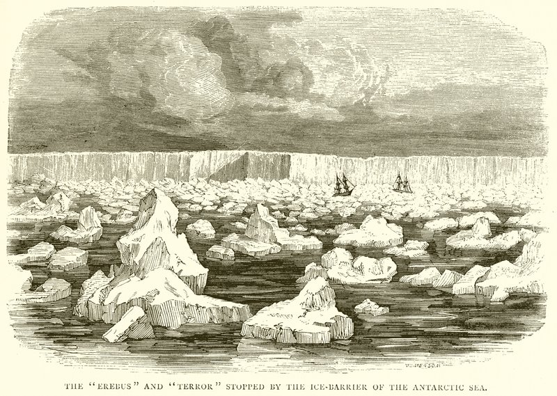 El Erebus y el Terror detenidos por la Barrera de Hielo del Mar Antártico de English School