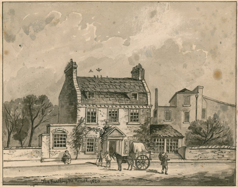 La Casa Farthing Pie, Londres, dibujo original fechado en 1820 de English School