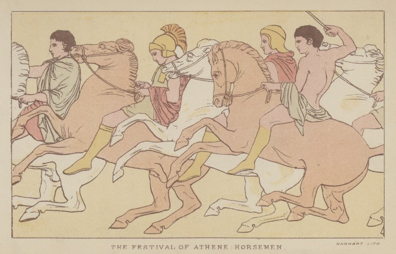 El Festival de Atenea, Jinetes (litografia en color) de English School