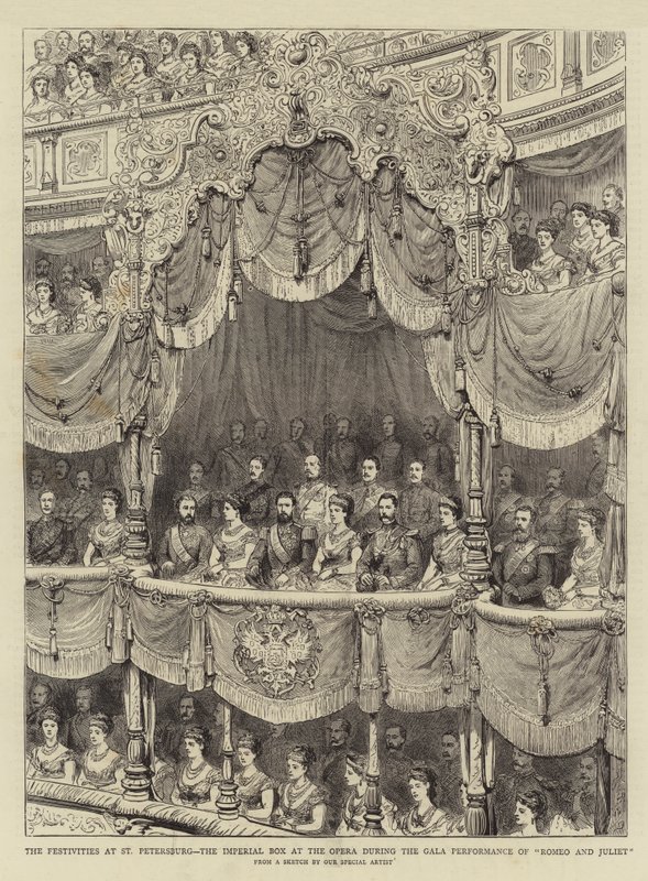 Las festividades en San Petersburgo, la caja imperial en la ópera durante la gala de "Romeo y Julieta" de English School