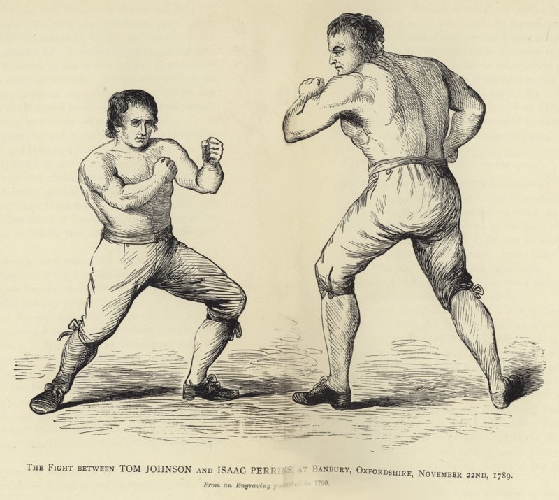 La pelea entre Tom Johnson e Isaac Perrins, en Banbury, Oxfordshire, 22 de noviembre de 1789, de un grabado publicado en 1790 de English School