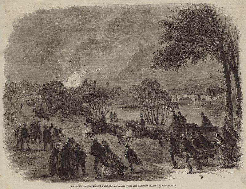 El incendio en el Palacio de Blenheim (grabado) de English School