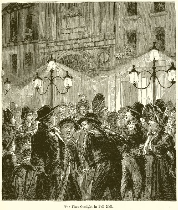 El primer alumbrado de gas en Pall Mall de English School