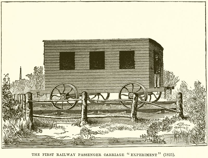El primer experimento de vagón de pasajeros ferroviario (1825) de English School