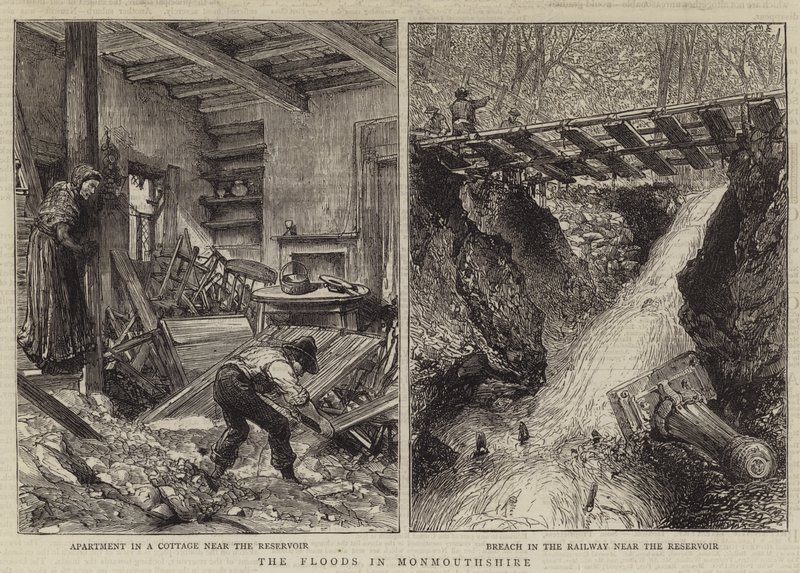 Las Inundaciones en Monmouthshire (grabado) de English School
