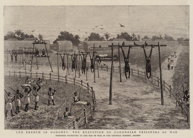 Los franceses en Dahomey, la ejecución de prisioneros de guerra dahomeyanos de English School