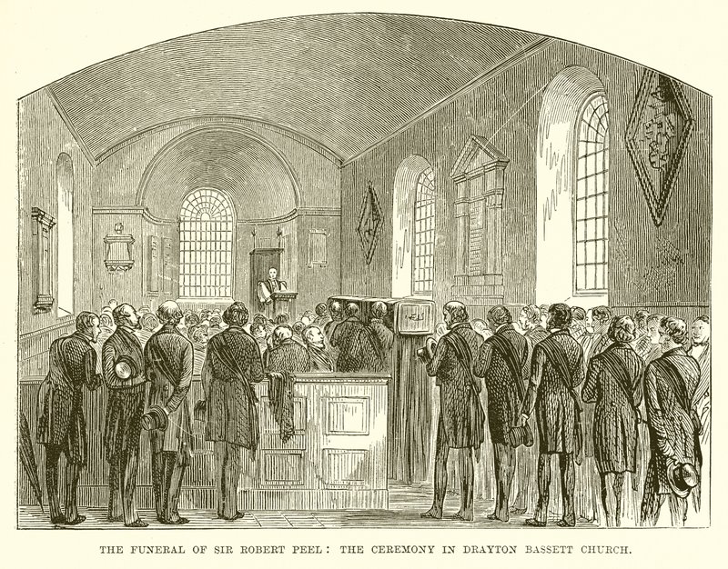 El funeral de Sir Robert Peel: la ceremonia en la iglesia de Drayton Bassett de English School