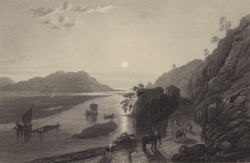 El Ganges entrando en la llanura cerca de Haridwar (grabado) de English School