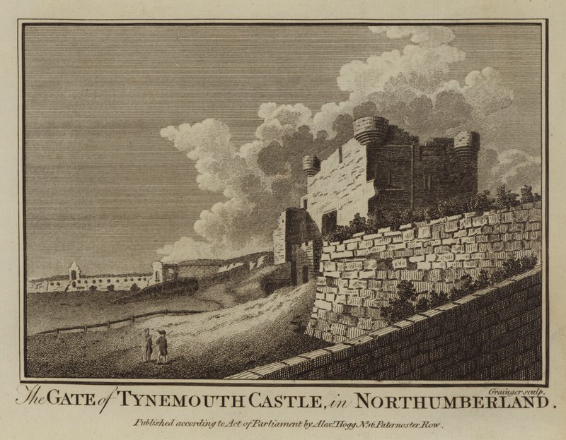 La puerta del castillo de Tynemouth, en Northumberland (grabado) de English School