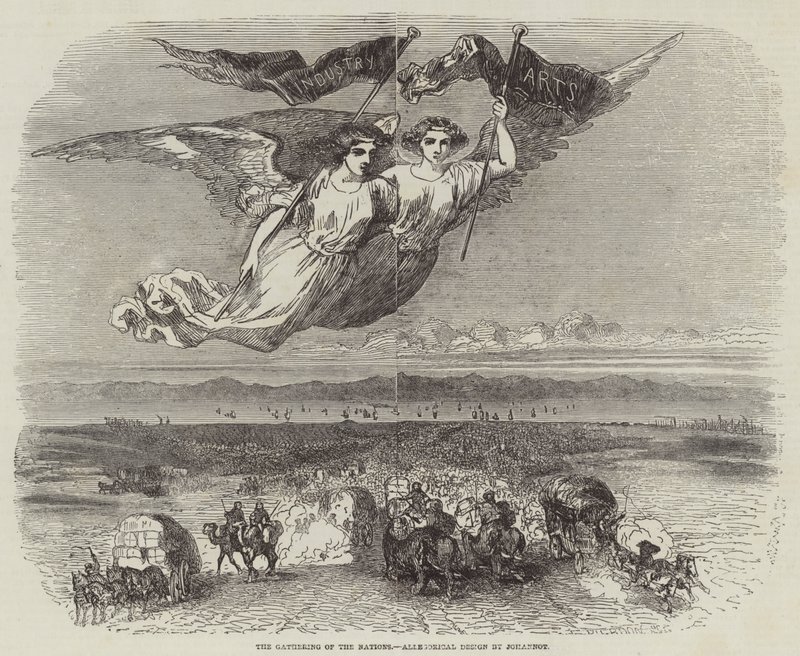 La Reunión de las Naciones, Diseño Alegórico de Johannot (grabado) de English School