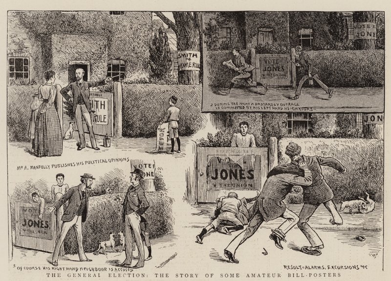 La elección general, la historia de algunos carteles de aficionados (grabado) de English School
