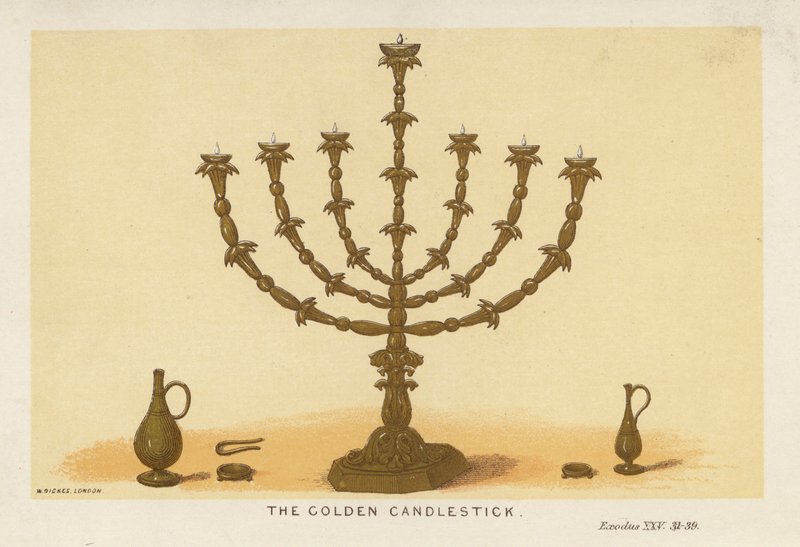 El candelabro de oro (litografía en color) de English School