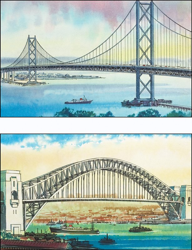 El Puente Golden Gate en San Francisco y el Puente del Puerto de Sídney de English School