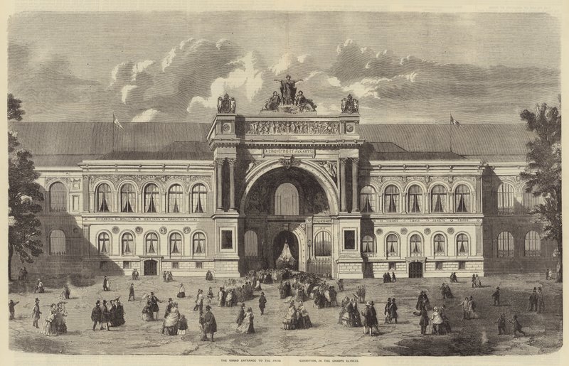 La gran entrada a la exposición de París, en los Campos Elíseos (grabado) de English School