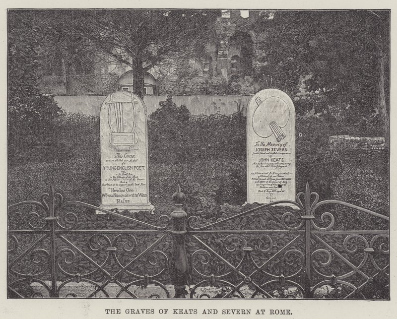 Las tumbas de Keats y Severn en Roma (grabado) de English School