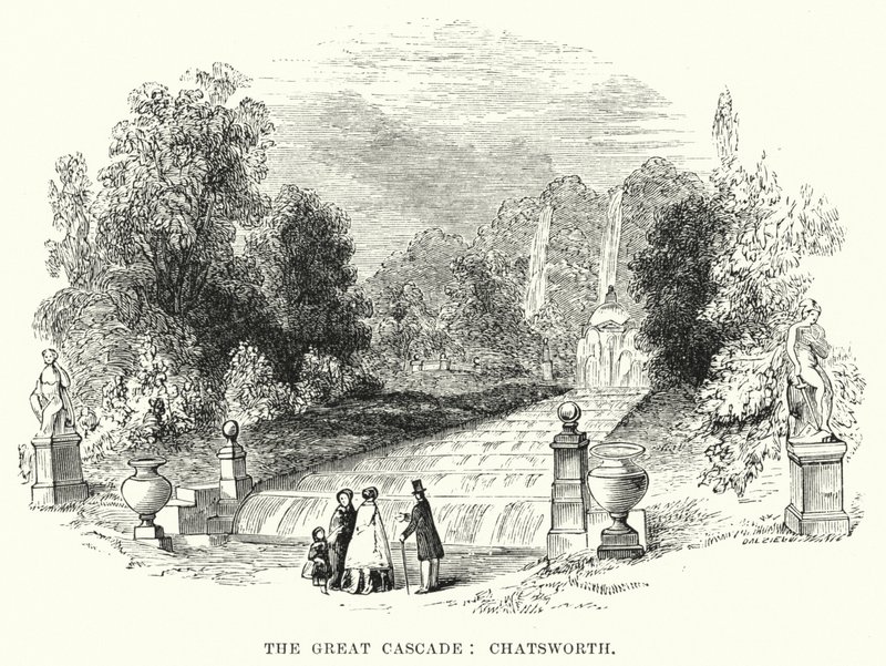 La Gran Cascada, Chatsworth (grabado) de English School