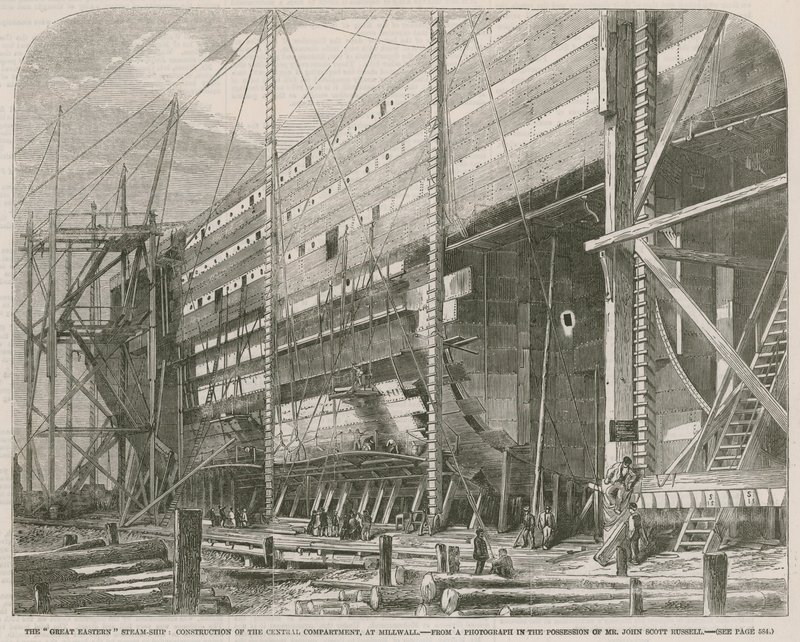 El barco de vapor Great Eastern; Construcción del compartimento central en Millwall de English School