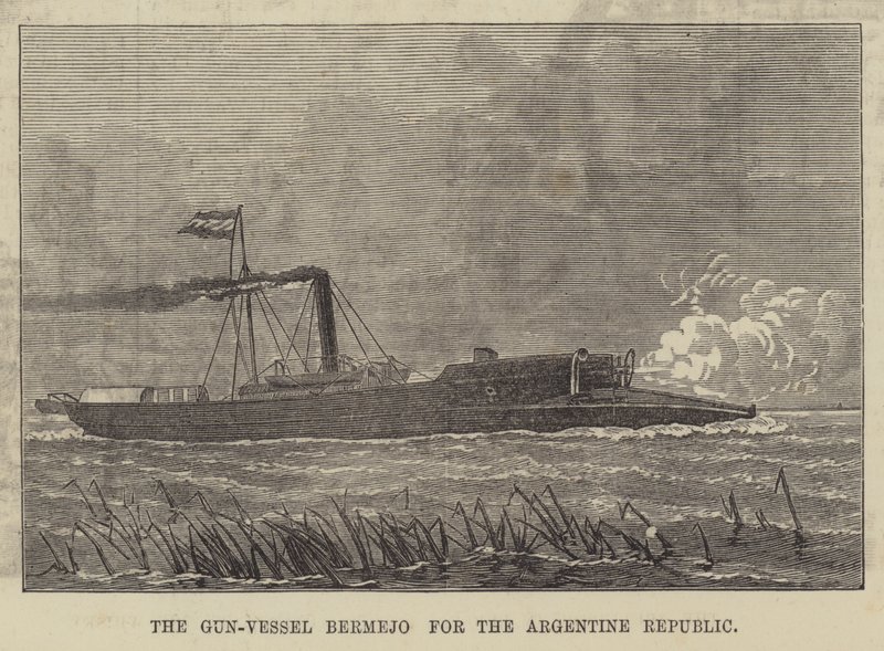El Buque Cañonero Bermejo para la República Argentina (grabado) de English School