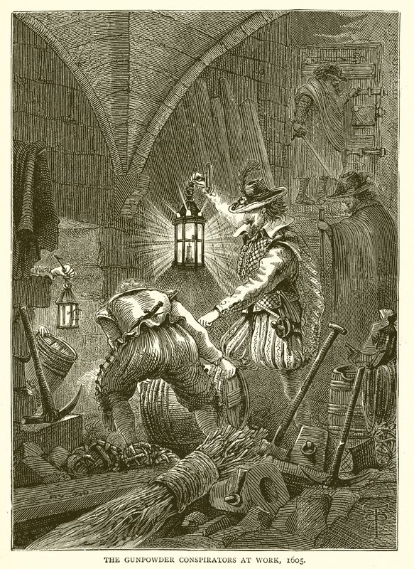 Los conspiradores de la pólvora trabajando, 1605 de English School