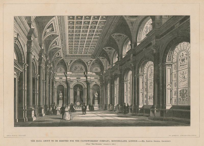 El salón a punto de ser erigido para la Compañía de Tejedores, Mincing Lane de English School