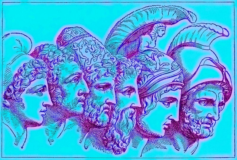Los Héroes de la Guerra de Troya: Paris, Diomedes, Odiseo, Néstor, Aquiles, Agamenón, ilustración de The Illustrated History of the World, publicado c.1880 de English School